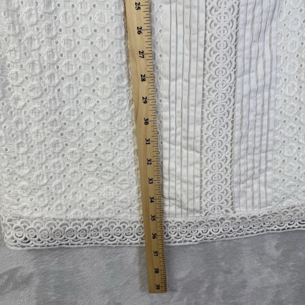 Adrianna Papell Mixed Lace Cotton Shift Dress Size 10 White Sleeveless High Neck